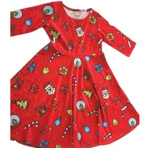Girls Size Medium Christmas Santa Red Dress Funnycokid Candycane Wreath Holiday